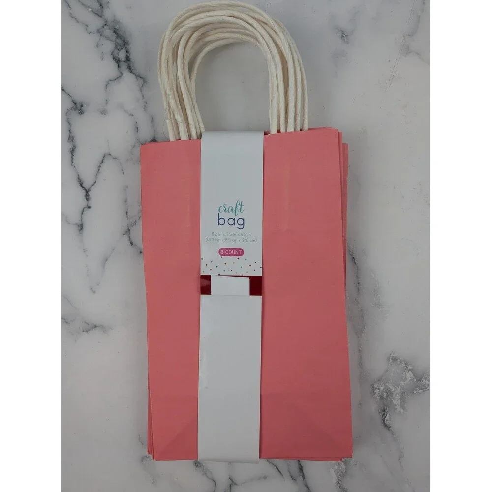 8 Pack Pink Paper Gift Craft Bags With White Twisted Handle 8.5